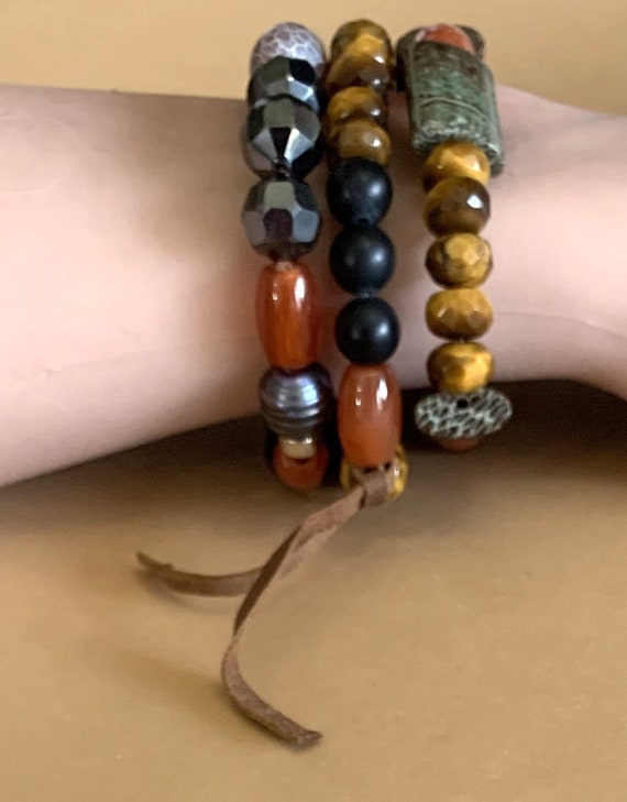 Boho Stackable Gemstone Desert Bracelets, Tiger E… - image 2
