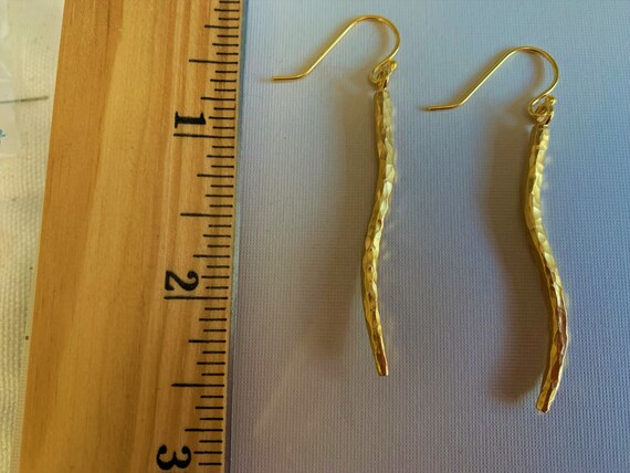 Vintage Long Gold Sterling Linear Earrings, Hamme… - image 5