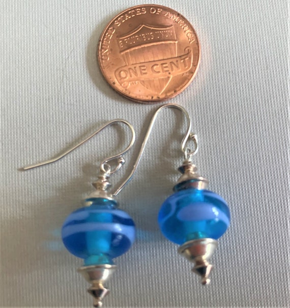 Vintage Lampwork Sterling Cobalt Blue Earrings, Y… - image 8