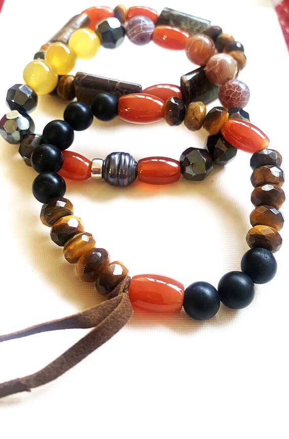 Boho Stackable Gemstone Desert Bracelets, Tiger E… - image 6