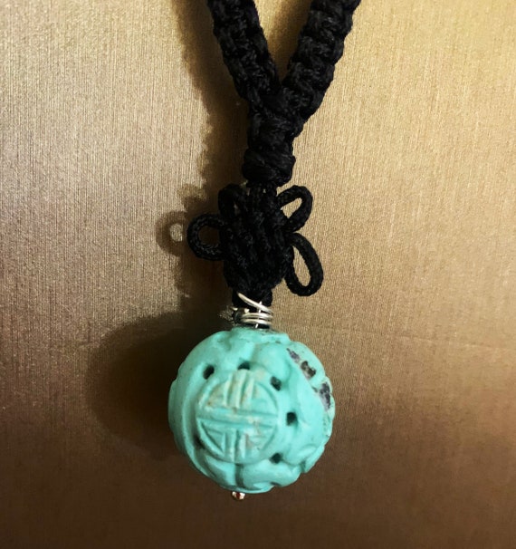 Old Chinese Longevity Carved Turquoise Pendant,Vi… - image 6