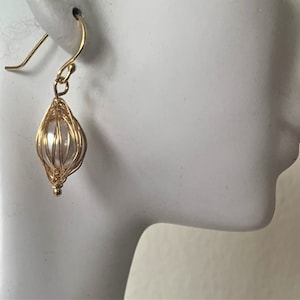 Gold Pearl Bird Cage Gold Sterling Earrings, Wire Wrapped Pearl Earrings,Sterling Ear Wires Statement Earrings, June Birthstone, Great Gift