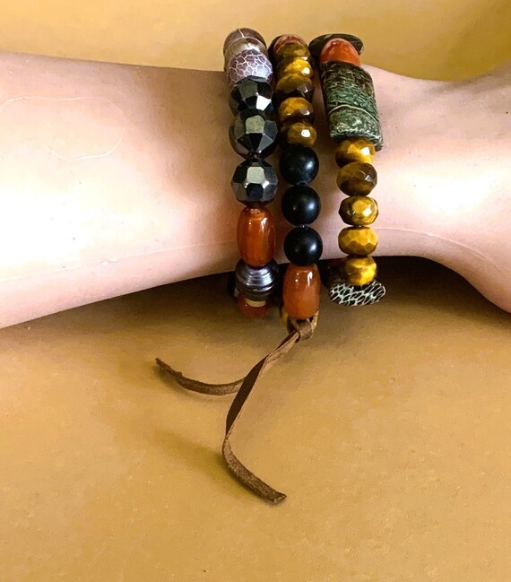 Boho Stackable Gemstone Desert Bracelets, Tiger E… - image 1
