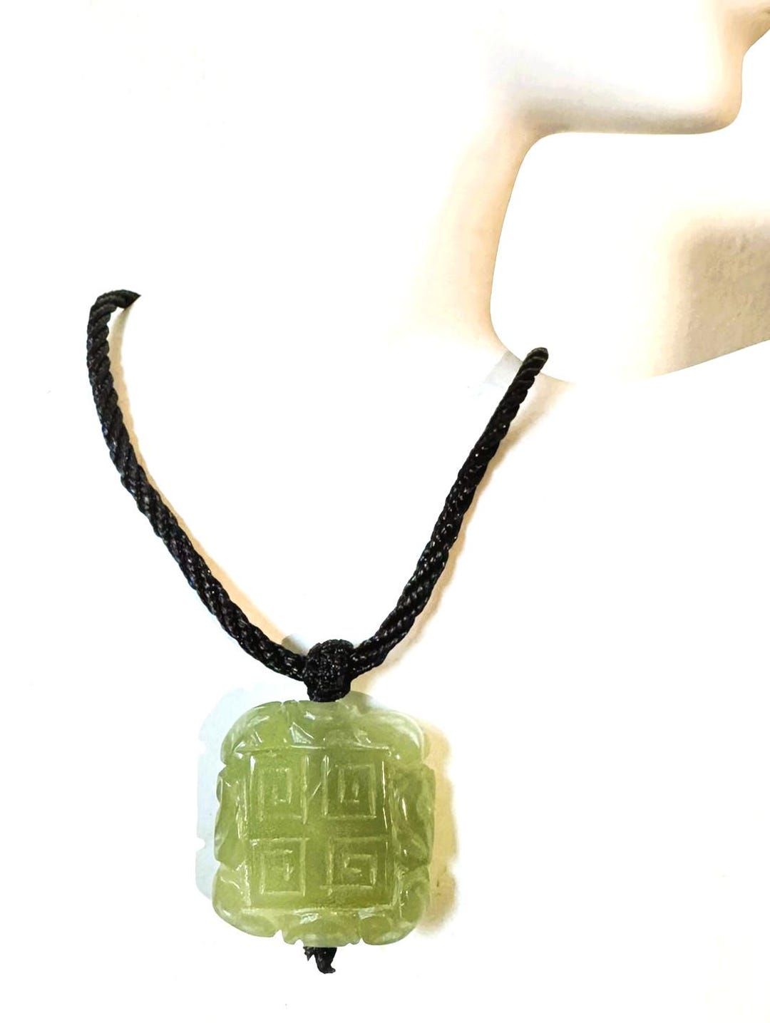 Vintage Chinese Shou Carved Jade Pendant Necklace, , Unused Hand Made ...