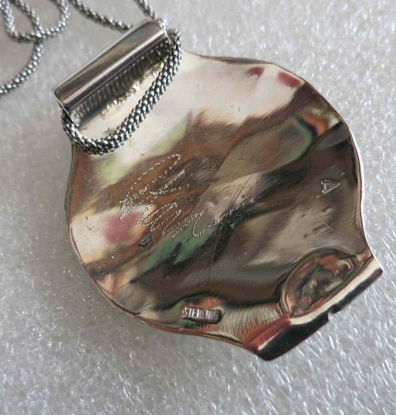 Vintage Deco 24 Textured Modernist Sterling Turquoise Pendant Chain Necklace