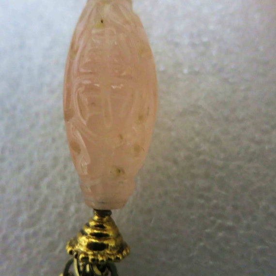 Vintage Chinese Rose Quartz Gold Sterling Tassel … - image 5