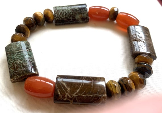 Boho Stackable Gemstone Desert Bracelets, Tiger E… - image 5