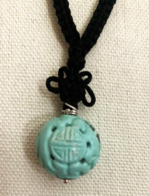 Old Chinese Longevity Carved Turquoise Pendant,Vi… - image 3