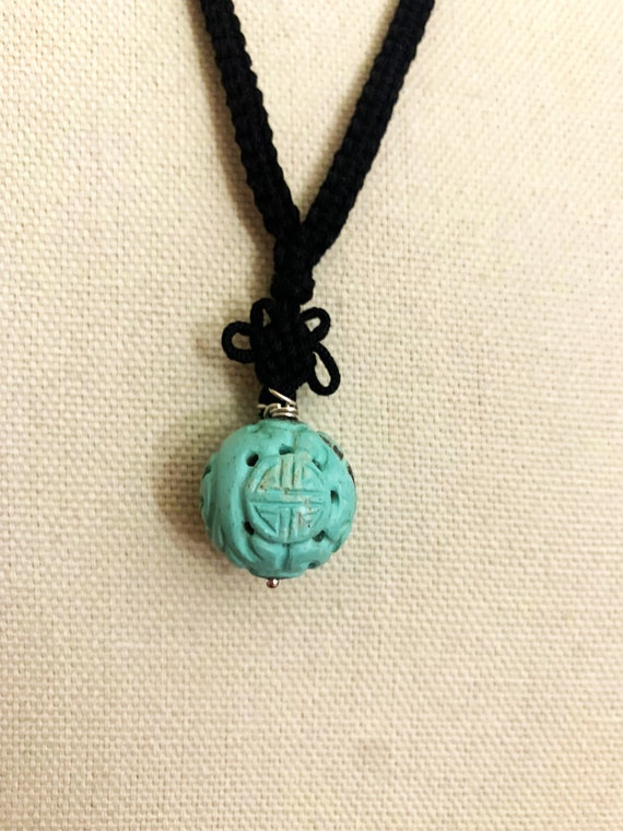 Old Chinese Longevity Carved Turquoise Pendant,Vi… - image 7