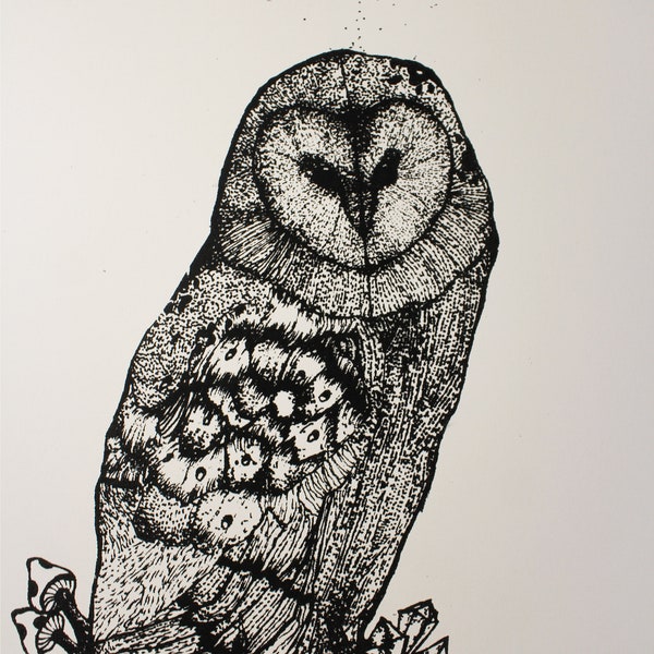 Barn Owl Ink Drawing 8.5x11