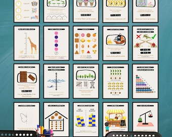 Set di 20 poster da parete di matematica per bambini / poster di matematica per l'istruzione in classe / decorazioni per la scuola elementare stampabili / poster di matematica per la galleria