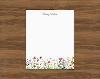 Floral Personalized Notepad | Custom Wildflower Garden Stationery | Pretty Notepad Gift for Teacher | Cute Stationary for Women