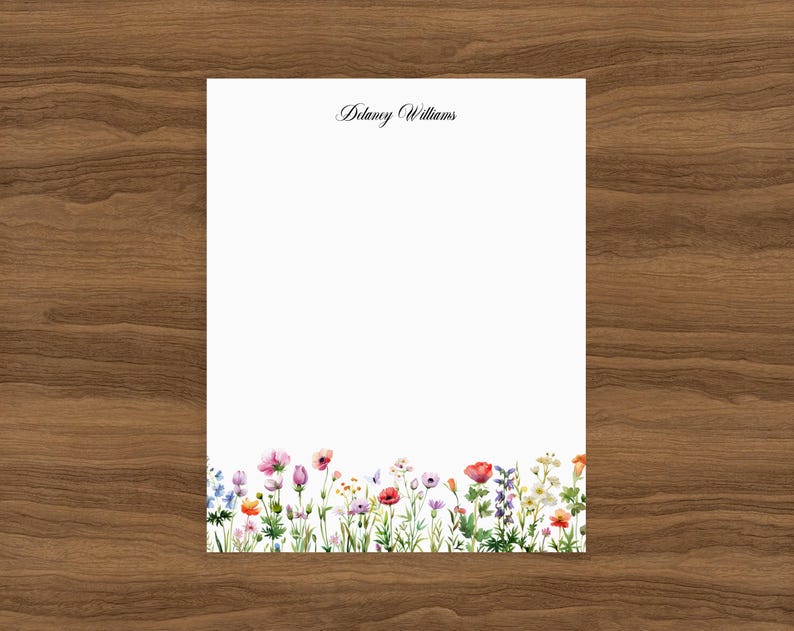 Floral Personalized Notepad | Custom Wildflower Garden Stationery ...