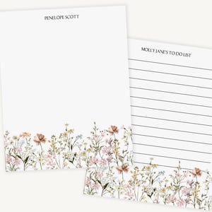 Floral Personalized Notepad | Custom Wildflower Garden Stationery ...
