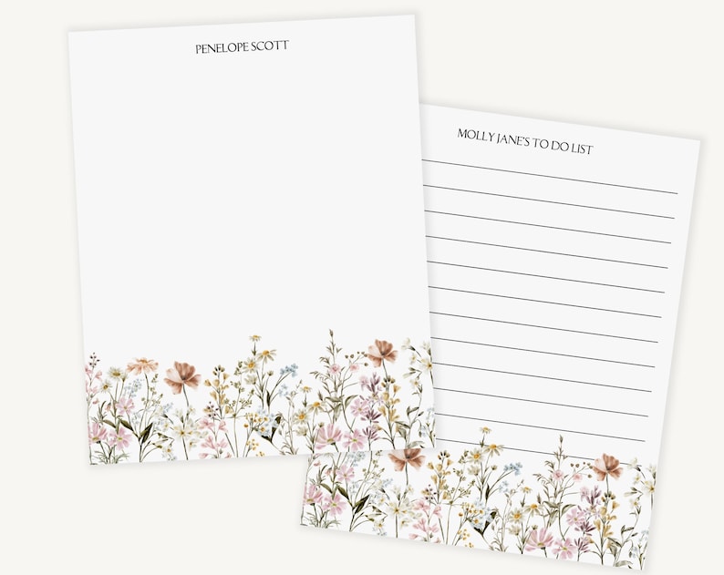 Personalized Wildflower Notepad | Custom Pastel Floral Stationery - Etsy