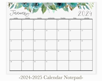 Blue Flower Desk Calendar 2024 | Magnetic Calendar for Fridge | Wall Calendar | Monthly Calendar Desk Pad | Blue Floral Calendar Notepad