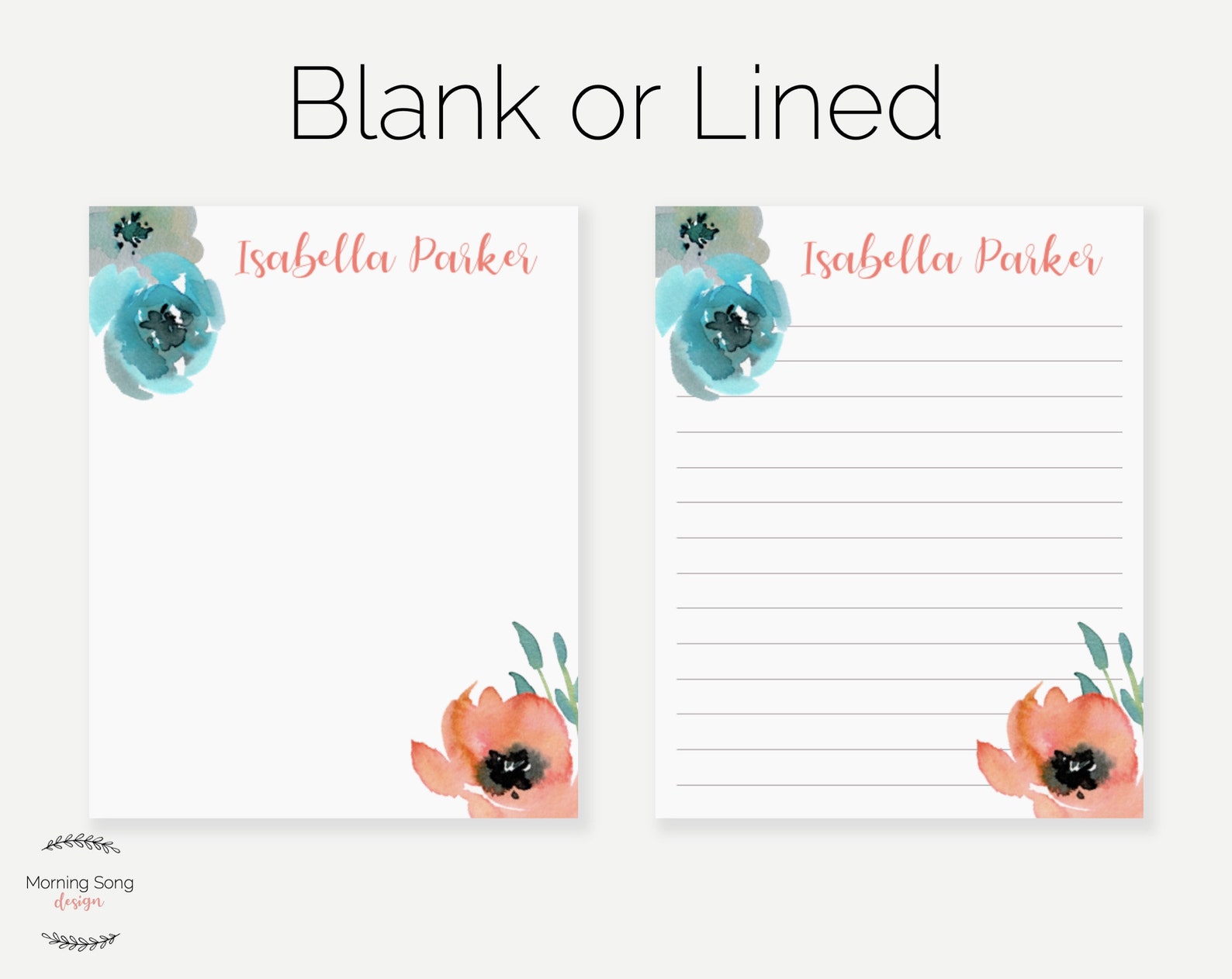 Personalized Floral Notepad With Custom Name | Pink and Blue Flower ...