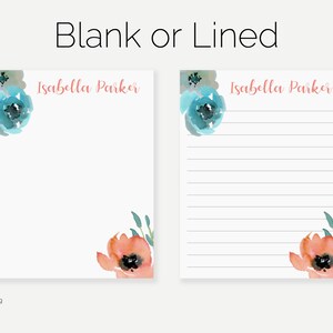 Personalized Floral Notepad With Custom Name | Pink and Blue Flower ...