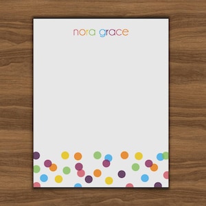 Blocco note personalizzato, cancelleria personalizzata per bambini, blocco per scrivere con l'elenco delle cose da fare, regalo per insegnanti della scuola materna, cancelleria divertente a pois arcobaleno per bambini