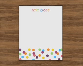 Personalized Notepad, Custom Stationery for Kids, To Do List Writing Pad, Preschool Teacher Gift, Fun Rainbow Polka Dot Stationary for Child