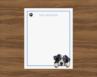 Australian Shepherd Custom Notepad | Cute Peeking Dog Personalized Gift for Pet Lover | Teacher Stationery Memo Pad