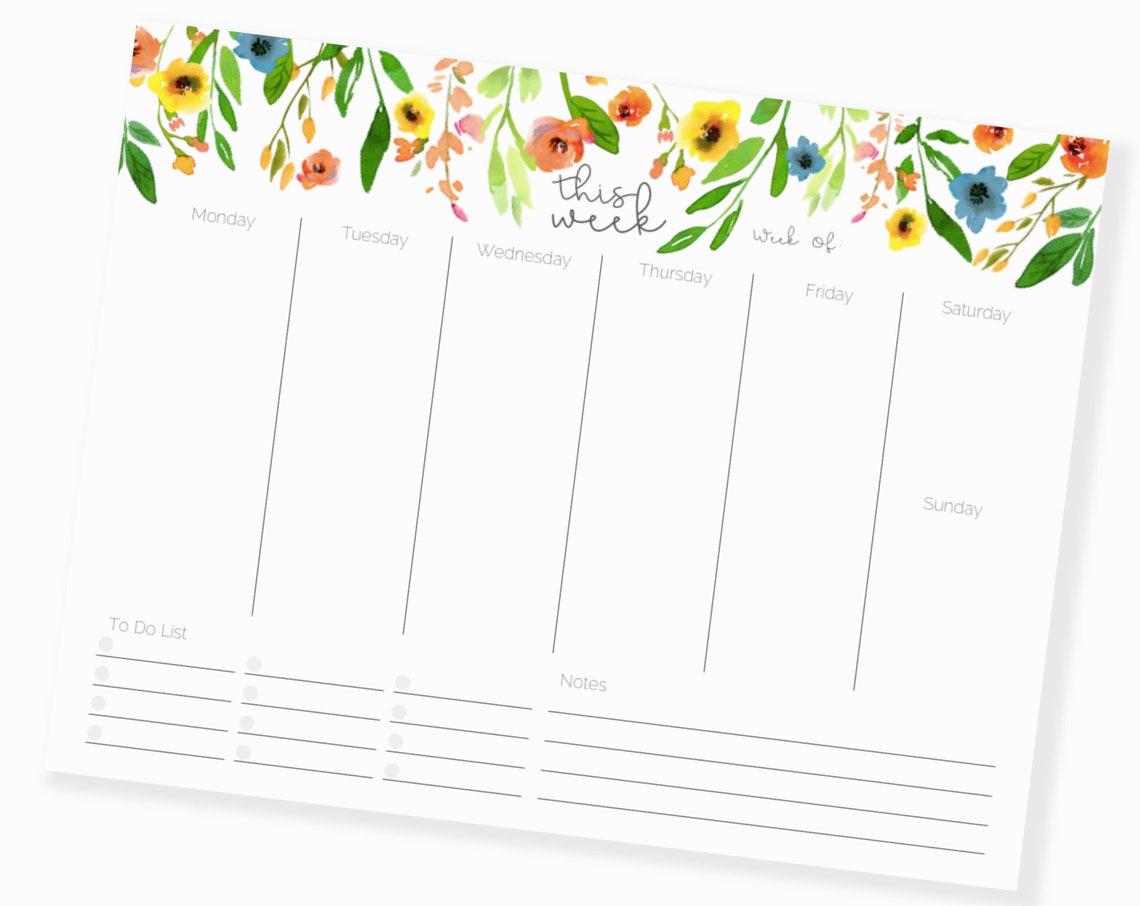 Floral Weekly Planner Notepad Notepad Planner Large Weekly | Etsy