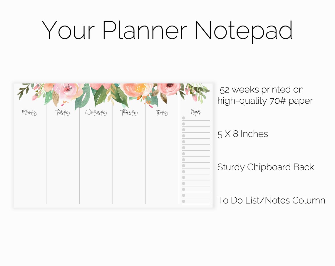 To Do List Floral Weekly Planner Pad | Small Weekly Planner Notepad | 5 ...