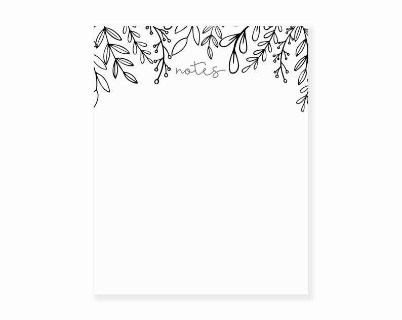 May include: A white notepad with a black floral border and the word "notes" written in gray at the top.
