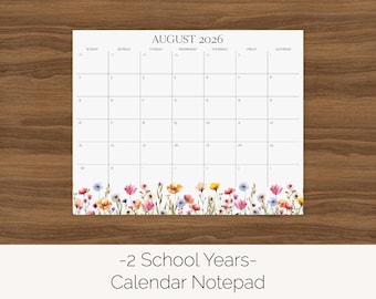 2026 School Year Calendar Notepad, 2027-2028 Magnetic Calendar for Fridge, Floral Desk Calendar, Colorful Flower Monthly Calendar Planner