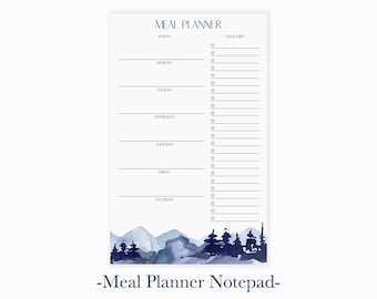 Watercolor Mountain Weekly Meal Planner Notepad | Menu Planner Pad with Grocery Shopping List | Meal Planning Notepad | Meal Planning Book