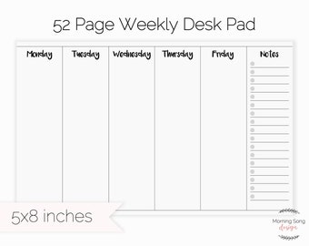 Simple Weekly Planner Pad | Small Weekly Calendar Desk Pad | 5 Day Planner Notepad | To Do List Notepad | Weekly Planner Notepad Checklist