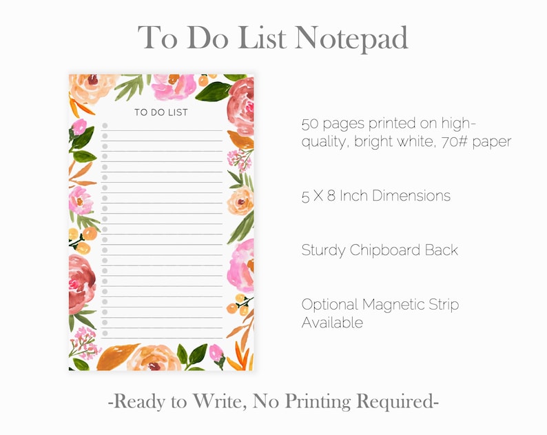 Pink Floral Daily to Do List Notepad | Pink Flowers Desk Planner With ...
