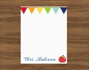 Personalized Teacher Notepad with Apple, Gift for Teacher Custom Notepad, Teacher Appreciation or Back to School Principal Gift Memo Pad