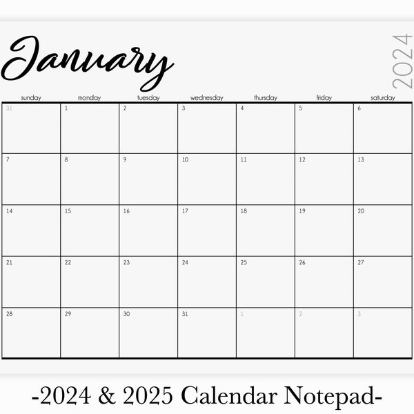 2024 Calendar Notepad | 2024-2025 Desk Calendar | Family Calendar | 2024 Wall Calendar | Minimalist Calendar Pad | Cursive Font Calendar