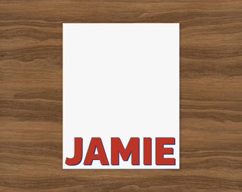 Custom Notepad with Block Letter Name, Personalized Chunky Text Writing Pad, Sports Team Colors, Stationery Teacher Gift for Football Fans