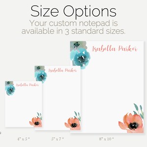Personalized Floral Notepad With Custom Name | Pink and Blue Flower ...
