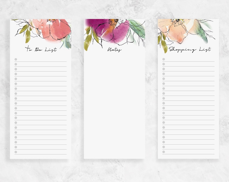 Pastel Garden Floral Notepad Set of 3 | Magnetic to Do List Desk Pad ...