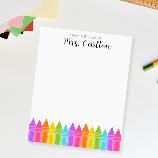 Crayon Personalized Teacher Notepad | Custom Back to School Gift for Teachers | Teacher Gift | To Do List Writing Pad | Student Teacher Gift