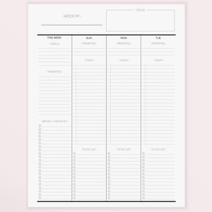 Weekly Planner PRINTABLE Sunday Start Weekly Planner - Etsy