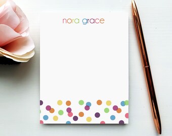 paper with dotted lines for writing Colorful Personalized Notepad for Kids | Custom Child's Rainbow Polka Dots Coloring Pad | Fun To Do List Desk Pad | Teacher Gift Writing Pad