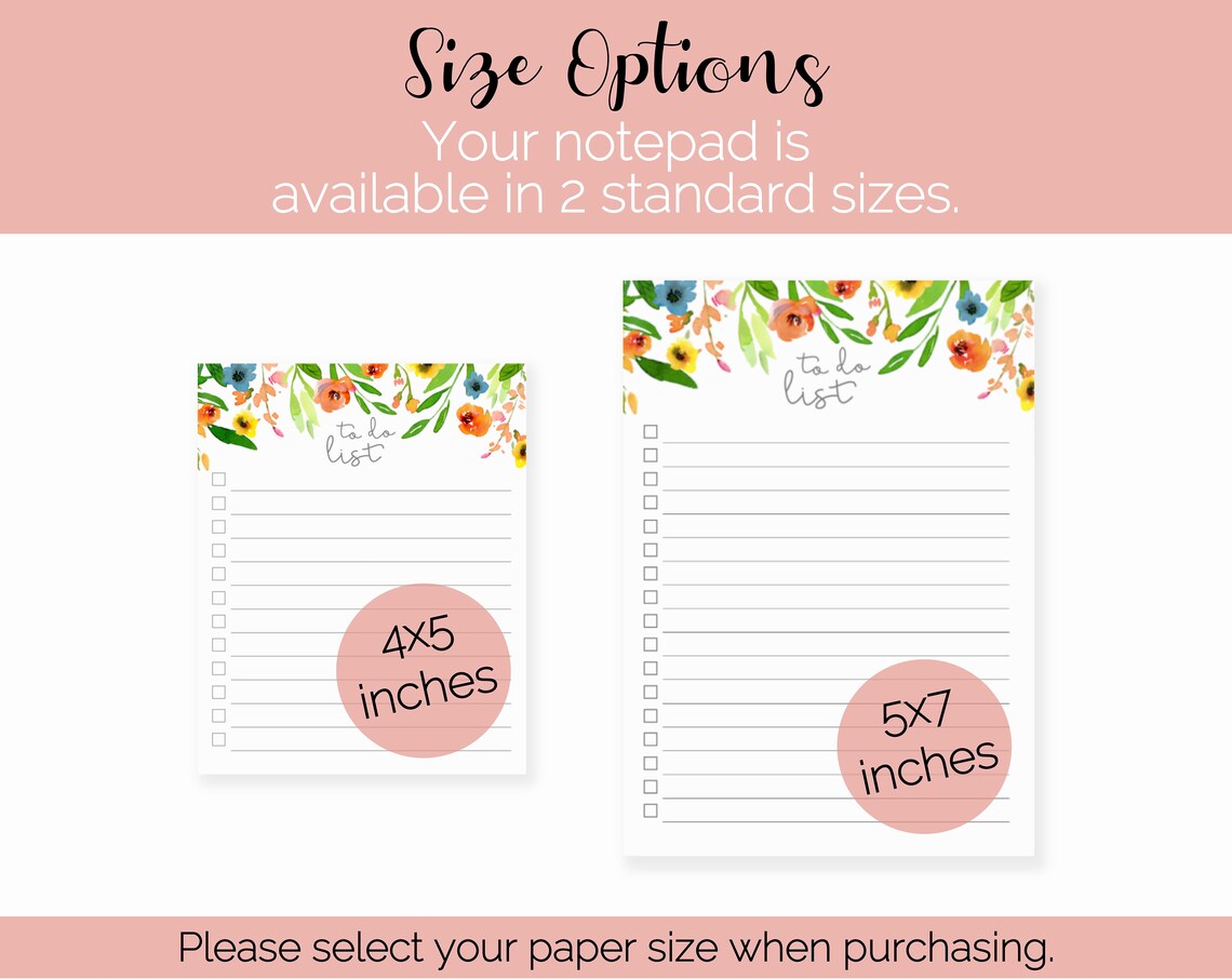 Floral to Do List Notepad | Lined to Do List | Daily Task List Notepad ...