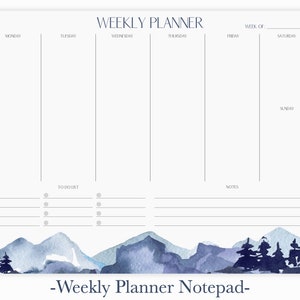 Tygodniowy planer Watercolor Mountain | Planer edukacji domowej i organizator rodzinny Nature | Tygodniowy notatnik z listą rzeczy do zrobienia | Tygodniowy planer biurkowy