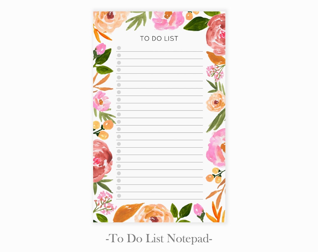 Pink Floral Daily to Do List Notepad | Pink Flowers Desk Planner With ...