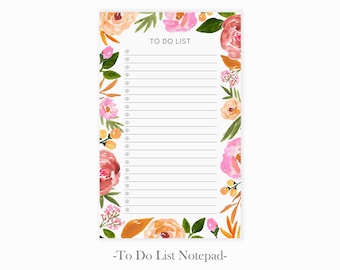 Pink Floral Daily To Do List Notepad | Pink Flowers Desk Planner with Checkboxes | Weekly To Do List Pad | Checklist Notepad Lined Memo Pad