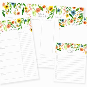 Paquete de Bloc de notas de Floral Planner (Enloquección de Blocs Conjunto de planificadores de blocs de notas (Notepad Planner Set) Planificador semanal de flores de primavera con planificador de menús y Blocs de notas de lista de tareas pendientes de la lista de notas de la lista de notas de la lista de notas de la lista de elementos de Organizador