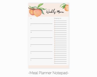 Watercolor Peach Weekly Meal Planner Notepad | Menu Planner Pad with Grocery Shopping List | Meal Planning Notepad | Meal Planning Book