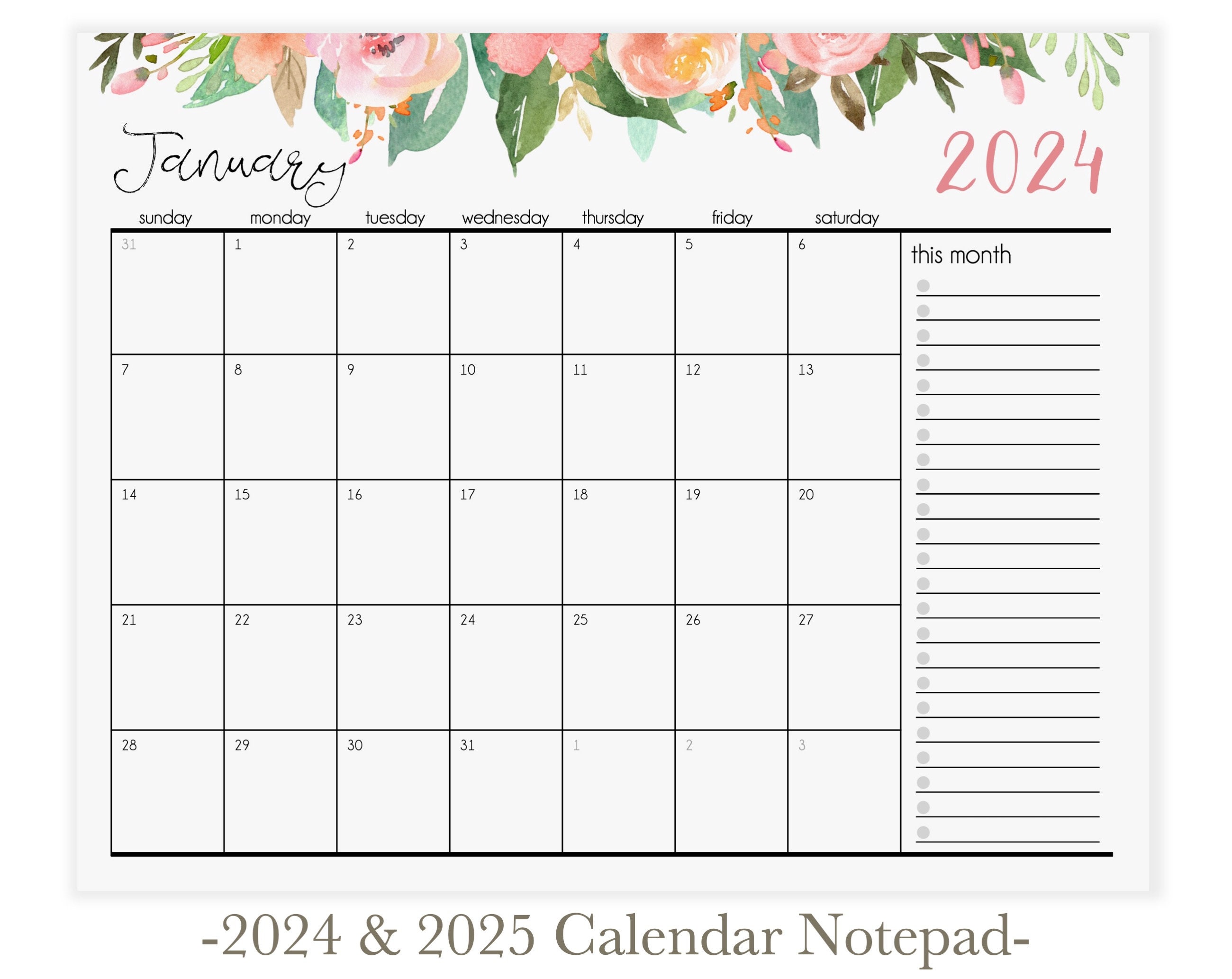 Bloc-notes du calendrier floral rose Calendrier magnétique pour  réfrigérateur Calendrier de bureau 2024 Calendrier mural fleurs roses  Planificateur de calendrier mensuel -  France