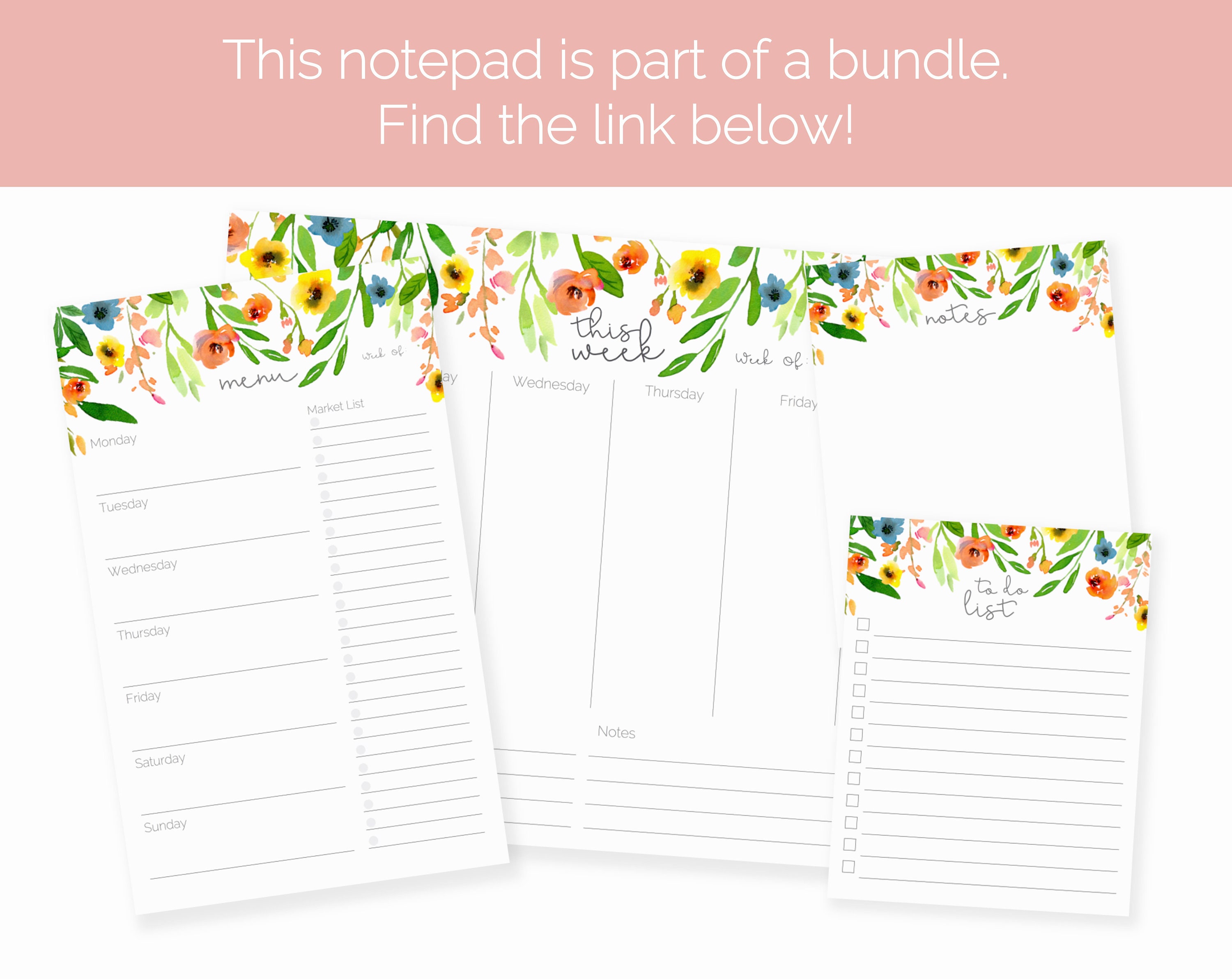 Floral to Do List Notepad | Lined to Do List | Daily Task List Notepad ...