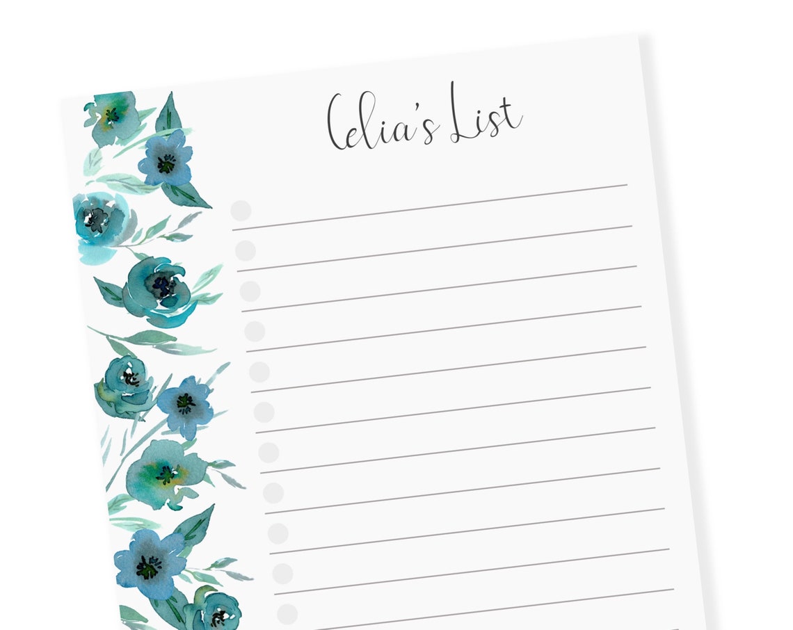 Personalized to Do List Blue Floral Notepad | Custom Planner With Check ...