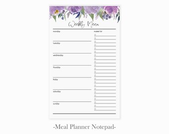 Purple Peony Weekly Meal Planner Notepad | Magnetic Meal Planner | Menu Planner Pad with Grocery Shopping List | Meal Planning Notepad
